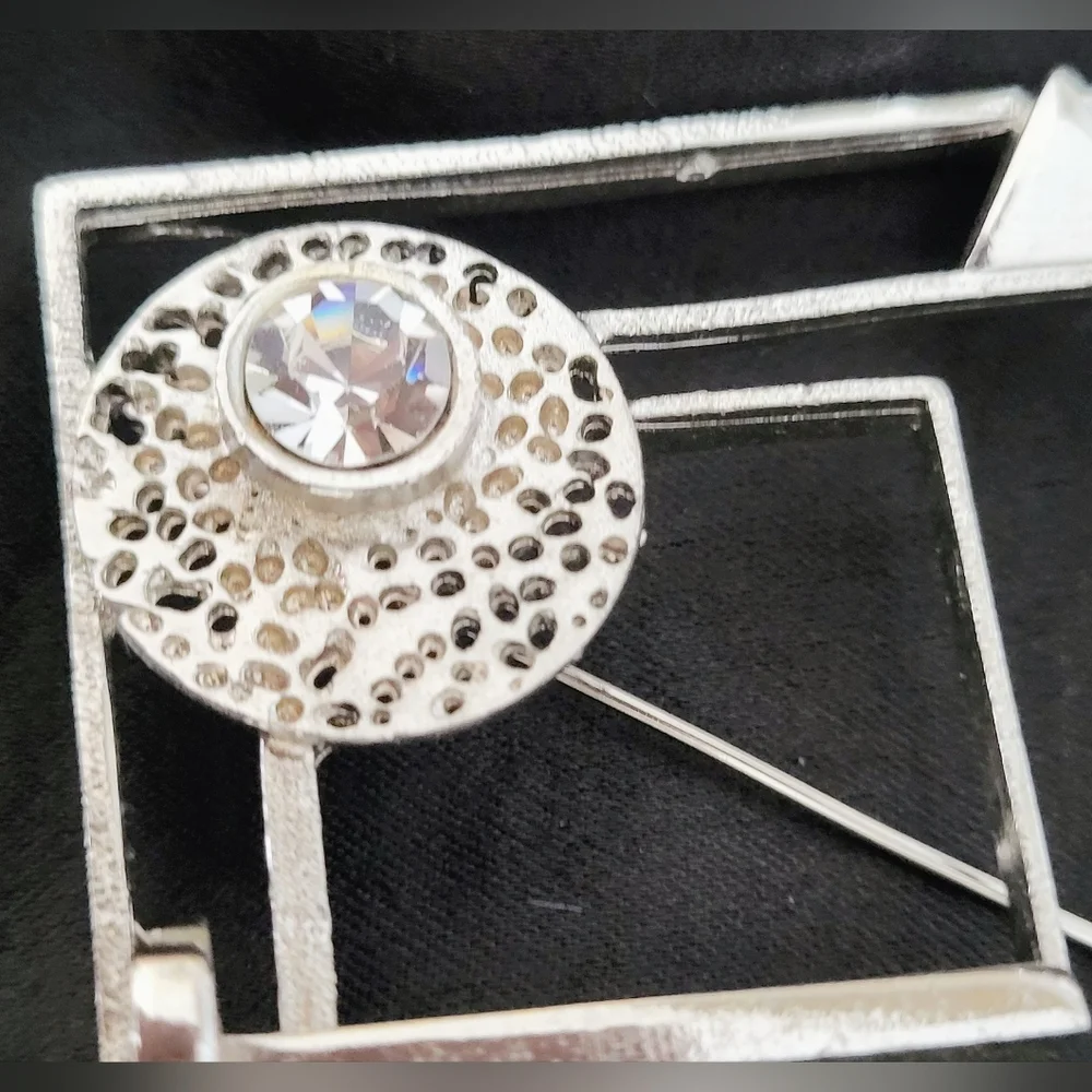 Vintage 80s Modernist Geometric Rhinestone Brooch